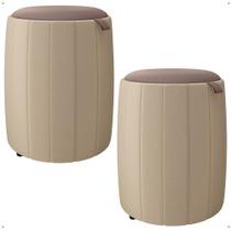 Conjunto de Puff gourmet moderno banqueta Esther para sala, quarto ou escritório - Bege