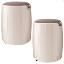Conjunto de Puff gourmet moderno banqueta Esther para sala, quarto ou escritório - Off White
