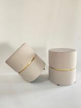 Conjunto de Puff redondo moderno com detalhe cinta para sala de estar ou quarto - Bege Linho Conjunto de Puff redondo moderno com detalhe cinta para sala de estar ou quarto - Bege Linho