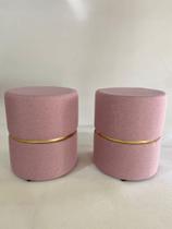 Conjunto de Puff redondo moderno com detalhe cinta para sala de estar ou quarto - Rosa Linho