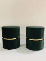 Conjunto de Puff redondo moderno com detalhe cinta para sala de estar ou quarto - Verde Escuro Suede Conjunto de Puff redondo moderno com detalhe cinta para sala de estar ou quarto - Verde Escuro Suede