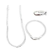 Conjunto De Pulseira De Colar De Corrente Lateral De Prata Esterlina De 6 Mm Para Mulheres E Homens