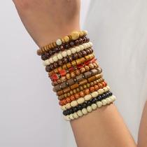 Conjunto De Pulseira De Contas De Madeira Colorida Conjunto De Presente Neutro Multicamadas Estilo