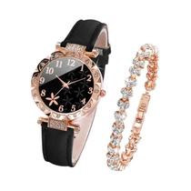 Conjunto De Pulseira De Coração Com Strass Para Mulheres, Relógio De Pulso De Quartzo Com Pulseira