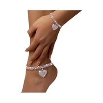 Conjunto De Pulseira De Coração Com Strass Prateado Para Mulheres, Joia Brilhante De Amor Para Os Conjunto De Pulseira De Coração Com Strass Prateado Para Mulheres, Joia Brilhante De Amor Para Os