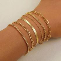 Conjunto De Pulseira De Corrente Cubana Torcida Retrô Boho Dourada Para Mulheres 6 Peças Joias De Conjunto De Pulseira De Corrente Cubana Torcida Retrô Boho Dourada Para Mulheres 6 Peças Joias De