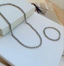 Conjunto de Pulseira e Colar Elo português semi joia verniz italiano