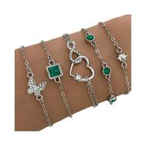 Conjunto De Pulseira Quadrada Retrô Verde Diamante Feminino 4 Peças Acessório Versátil E Elegante