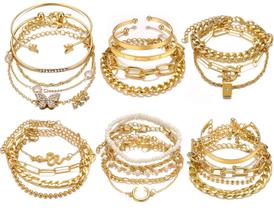 Conjunto de pulseiras 17IF, 25 peças, corrente de ouro para mulheres Boho Punk Y2K Conjunto de pulseiras 17IF, 25 peças, corrente de ouro para mulheres Boho Punk Y2K
