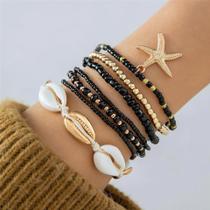 Conjunto De Pulseiras Boêmias Femininas Com Conchas, 7 Peças, Pingente De Estrela-do-mar, Contas De