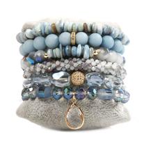 Conjunto de pulseiras Bohemian para mulheres, 6 peças de vidro/zircão frisado