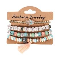 Conjunto De Pulseiras Boho Femininas Com Contas De Madeira, Pingente Árvore Da Vida E Flor Rosa,