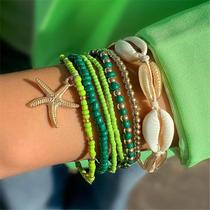 Conjunto De Pulseiras Boho Femininas De Verão Com Estrela-do-mar, 7 Peças, Conchas, Contas De Arroz,