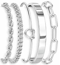 Conjunto de Pulseiras Bracelete Gokeey em Prata Esterlina