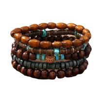 Conjunto De Pulseiras De Contas De Madeira Retro Com Casca De Coco Para Homens, Mulheres E Casais,