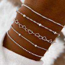 Conjunto De Pulseiras De Corrente De Metal Cor Prata Para Mulheres 11 Peças Joias Empilháveis De