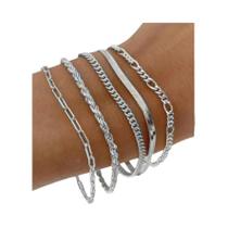 Conjunto De Pulseiras De Corrente De Prata Com Contas Para Mulheres, Joias Elegantes Para Uso