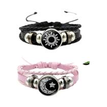 Conjunto De Pulseiras De Couro Sol E Lua Para Casal, Joias Punk Com Contas Trançadas Ajustáveis Em