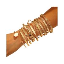 Conjunto De Pulseiras De Metal Com Design Geométrico Em Forma De Laço Dourado Para Mulheres, 6
