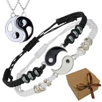 Conjunto De Pulseiras E Colar Yin Yang Casal Dupla Presente