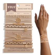 Conjunto de pulseiras e laços de cabelo SYGY Boho, 10 unidades de café leve