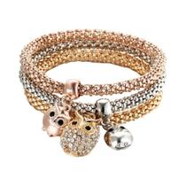 Conjunto De Pulseiras Elásticas Femininas Árvore Da Vida Com 3 Cores, Cristal, Coruja, Chave, Nota