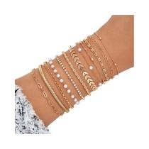 Conjunto De Pulseiras Em Camadas Douradas Boho Chic Para Mulheres, Imitando Pérolas, Coração E Conjunto De Pulseiras Em Camadas Douradas Boho Chic Para Mulheres, Imitando Pérolas, Coração E