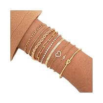 Conjunto De Pulseiras Femininas Boêmias Com Contas Em Forma De Coração 7 Peças Pingente Redondo De
