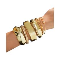 Conjunto De Pulseiras Femininas De 6 Peças Estilo Punk Metal Geométrico Com Abertura Lisa,