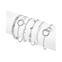 Conjunto De Pulseiras Geométricas Ajustáveis Com Franjas, 6 Peças, Empilháveis E Modernas Para
