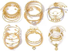 Conjunto de pulseiras IFKM Boho Gold Chain banhado a ouro 14K para mulheres