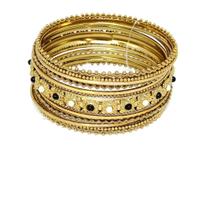 Conjunto de Pulseiras Indiana Dourada 11 Argolas Preto / Branco Conjunto de Pulseiras Indiana Dourada 11 Argolas Preto / Branco