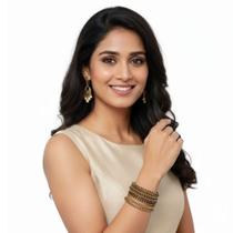 Conjunto de Pulseiras Indiana Dourada 12 Argolas Miçangas