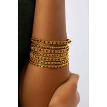 Conjunto de Pulseiras Indiana Dourada 6 Argolas Marrom
