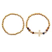 Conjunto de pulseiras masculinas de zircão, elástico cruzado, frisado, 2 peças