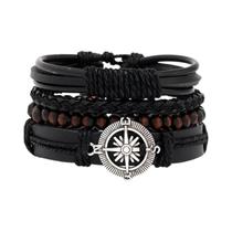 Conjunto De Pulseiras Masculinas Trançadas De Couro Vintage Com Pingente De Árvore Da Vida E Contas