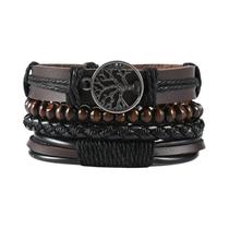 Conjunto de Pulseiras Masculinas Trançadas de Couro Vintage com Pingente de Árvore da Vida