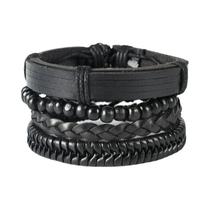 Conjunto de Pulseiras Masculinas Trançadas de Couro Vintage com Pingente de Árvore da Vida