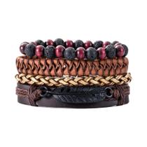 Conjunto de Pulseiras Masculinas Trançadas de Couro Vintage com Pingente de Árvore da Vida