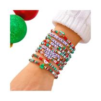 Conjunto De Pulseiras Multicamadas Com Contas De Argila Macia, Temas Natalinos: Papai Noel, Árvore,