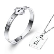 Conjunto de pulseiras MYNENEY Love Heart Key Lock Bangle para casal Conjunto de pulseiras MYNENEY Love Heart Key Lock Bangle para casal