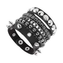 Conjunto De Pulseiras Pretas Góticas Emo Boho Punk Para Homens E Mulheres, Em Couro PU Com Spikes E