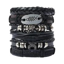 Conjunto De Pulseiras Trançadas Estilo Punk 4 5 6 Peças Olho Grego Asa Estrela Caveira Contas De