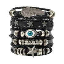 Conjunto De Pulseiras Trançadas Estilo Punk 5 Peças Olho Grego Asa Estrela Contas De Couro PU DIY