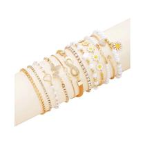 Conjunto De Pulseiras Vintage Boho Para Mulheres Com Margaridas, Borboletas, Corações, Cristais E Conjunto De Pulseiras Vintage Boho Para Mulheres Com Margaridas, Borboletas, Corações, Cristais E