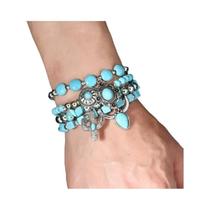 Conjunto De Pulseiras Vintage Femininas Com Borboleta Turquesa Ajustável, Bracelete De Flor E Pena, Conjunto De Pulseiras Vintage Femininas Com Borboleta Turquesa Ajustável, Bracelete De Flor E Pena,