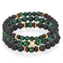 Conjunto de Pulseiras West Coast Jewelry - Pedra Olho de Tigre Verde Masculino