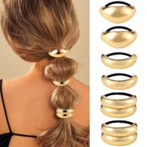 Conjunto de punhos de cabelo papasgix Metal Hair Tie Dourado e Prateado, 6 peças