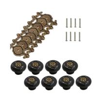 Conjunto De Puxadores Cerâmicos Florais (2/4/8 Peças) Com Placa Traseira Em Liga De Zinco Para Conjunto De Puxadores Cerâmicos Florais (2/4/8 Peças) Com Placa Traseira Em Liga De Zinco Para