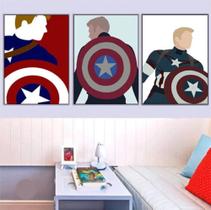 conjunto de quadros decorativos 3 peças capitão america"